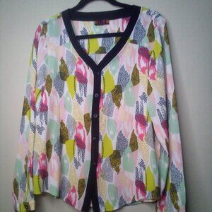 Isle Melis Kozan Blouse M Women Button Up Long Sleeve Pattern Colorful